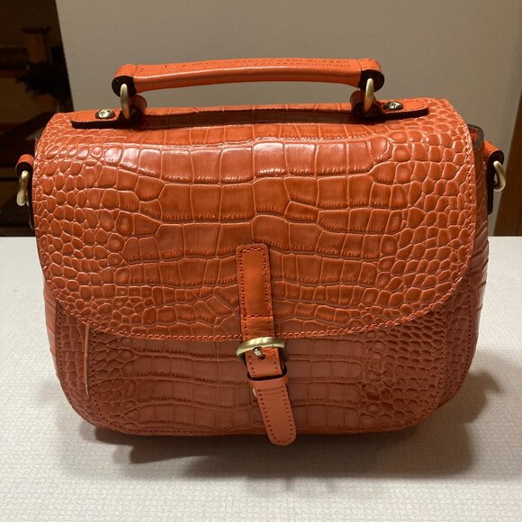 NWOT Patricia Nash Apricot Croc Embossed Large Leather Satchel (Crossbody?) - Picture 1 of 11